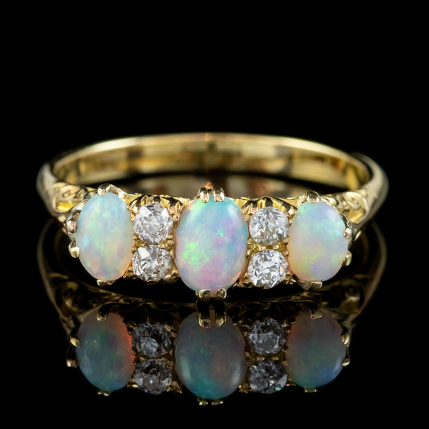 Antique Victorian Opal Diamond Ring 18ct Gold Circa 1900