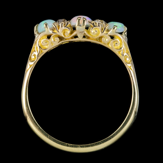 Antique Victorian Opal Diamond Ring 18ct Gold Circa 1900