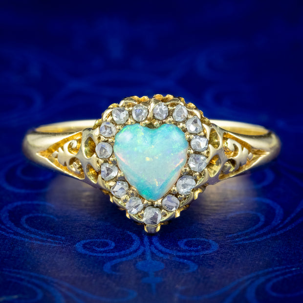 Antique Victorian Opal Heart Diamond Ring Dated 1897