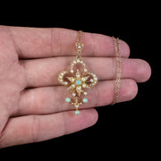 Antique Victorian Opal Pearl Pendant Necklace 15ct Gold Circa 1900
