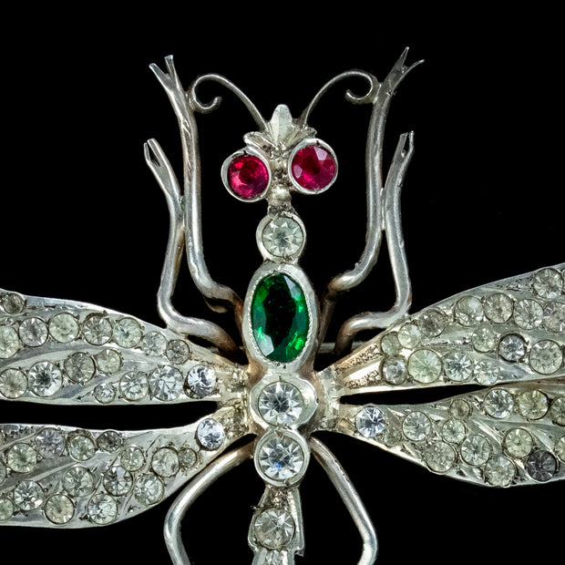 Antique Victorian Paste Dragonfly Brooch Silver Circa 1900