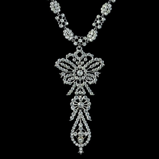 Antique Victorian Paste Lavaliere Necklace Silver