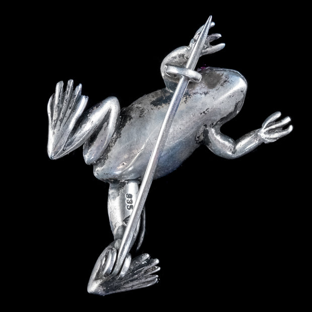 ANTIQUE VICTORIAN PASTE RUBY FROG BROOCH STERLING SILVER CIRCA 1900 back