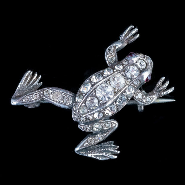 ANTIQUE VICTORIAN PASTE RUBY FROG BROOCH STERLING SILVER CIRCA 1900 front