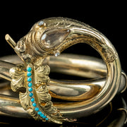 Antique Victorian Paste Snake Bangle Gold Gilt Turquoise Leaf 