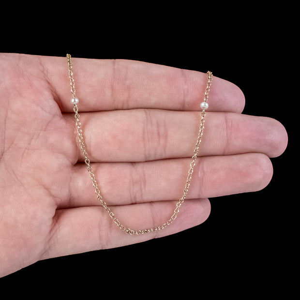 Antique Victorian Pearl Chain Necklace 15ct Gold 