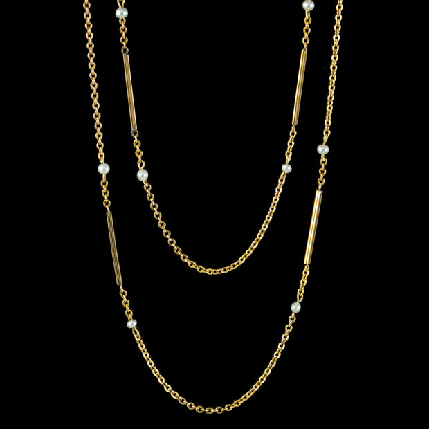 Antique Victorian Pearl Chain Necklace 9ct Gold Cira 1900