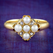 Antique Victorian Pearl Diamond Cluster Ring Dated 1891