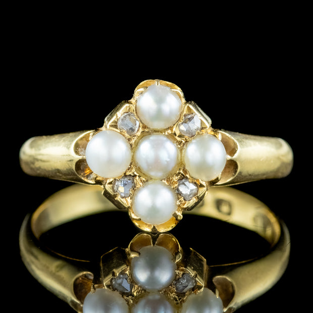 Antique Victorian Pearl Diamond Cluster Ring Dated 1891