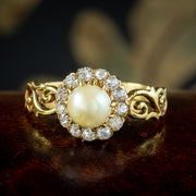 Antique Victorian Pearl Diamond Daisy Cluster Ring 