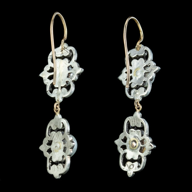 Antique Victorian Pearl Diamond Drop Earrings 