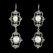 Antique Victorian Pearl Diamond Drop Earrings 