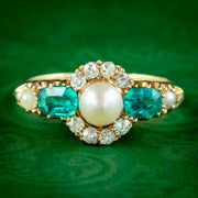 Antique Victorian Pearl Diamond Tourmaline Ring Dated 1861