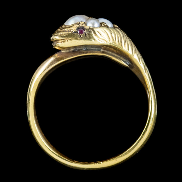 Antique Victorian Pearl Ruby Snake Ring 