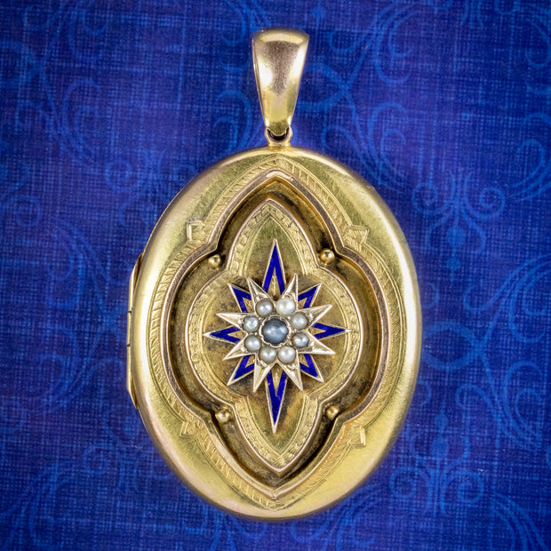 Antique Victorian Pearl Star Locket 15ct Gold Circa 1890