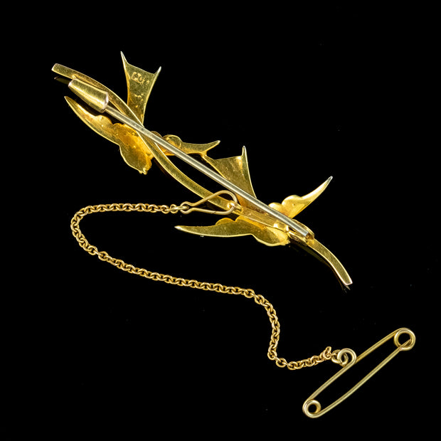 Antique Victorian Pearl Swallow Brooch 9ct Gold 