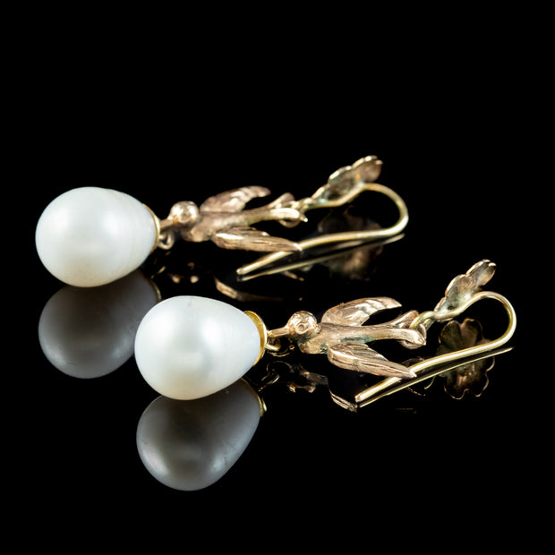 Antique Victorian Pearl Swallow Drop Earrings 15ct Gold