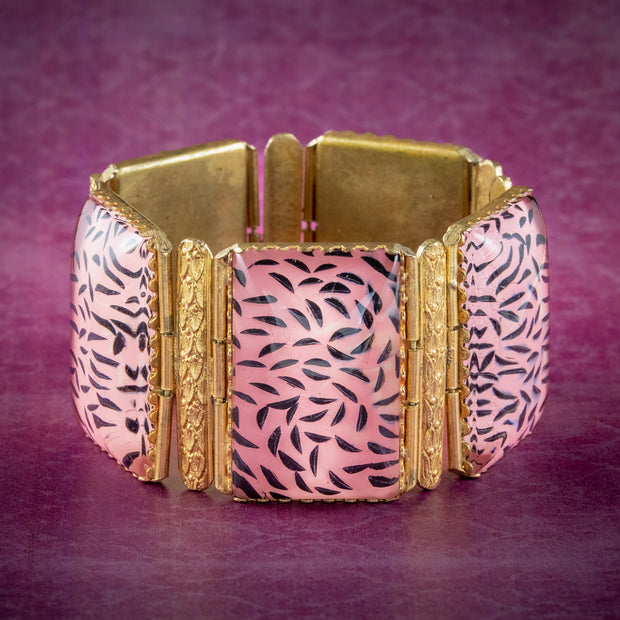 Antique Victorian Pink Glass Cuff Bracelet