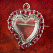 Antique Victorian Red Paste Witches Heart Locket Brooch 