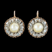 Antique Victorian Rose Cut Diamond Natural Pearl Earrings 3.60ct Of Diamond 18ct Gold Circa 1880