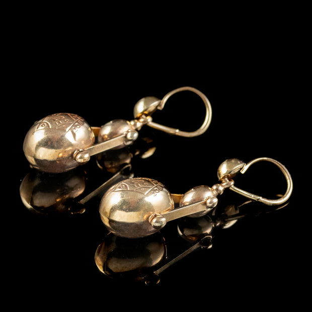 Antique Victorian Rotating Drop Earrings 9ct Gold Dated 1875