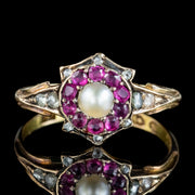 Antique Victorian Ruby Diamond Pearl Ring Dated 1869