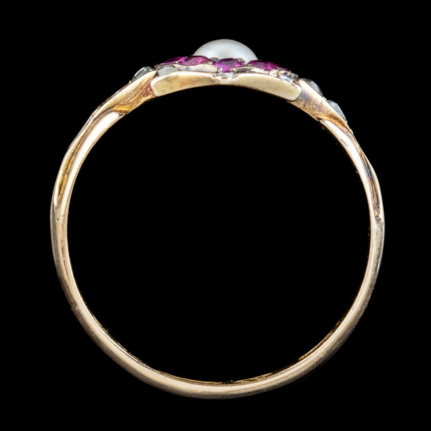 Antique Victorian Ruby Diamond Pearl Ring Dated 1869