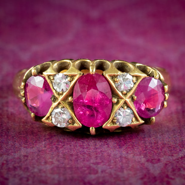 Antique Victorian Ruby Diamond Ring 1.8ct Ruby