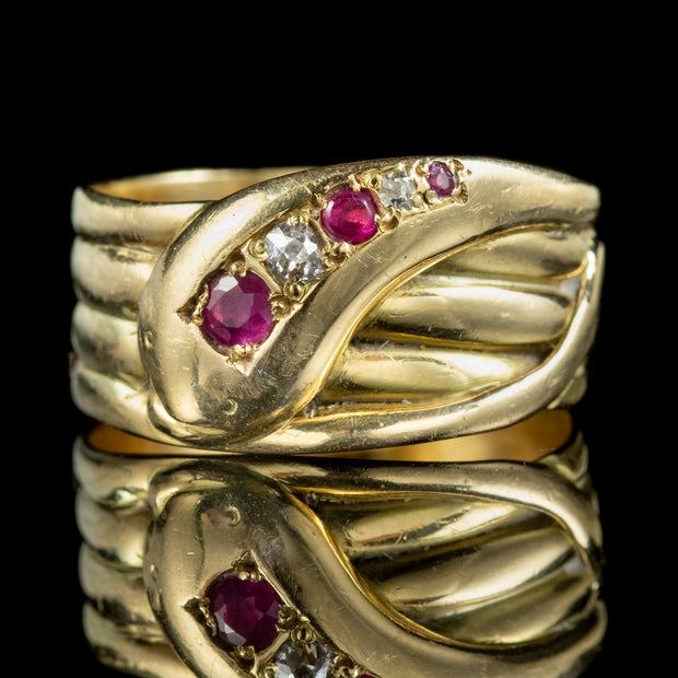 Antique Victorian Ruby Diamond Snake Ring Circa 1890