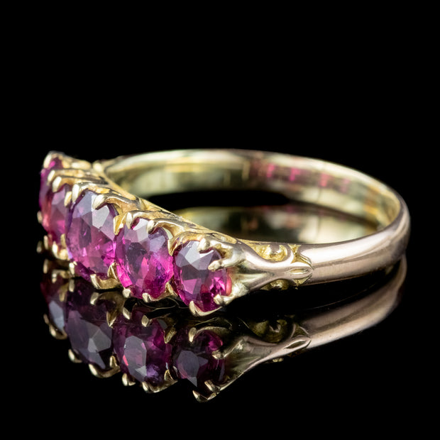 Antique Victorian Ruby Five Stone Ring 2.2ct Ruby