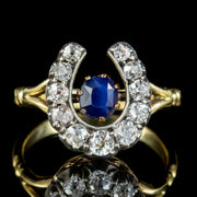 Antique Victorian Sapphire Diamond Horseshoe Ring Circa 1900