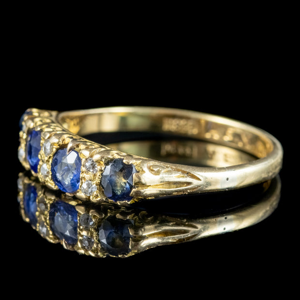 Antique Victorian Sapphire Diamond Ring 0.90ct Sapphire