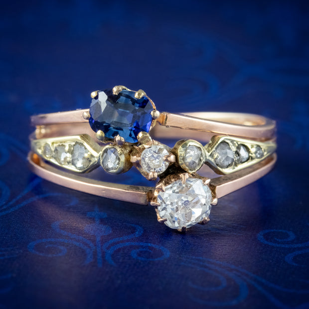 Antique Victorian Sapphire Diamond Toi Et Moi Ring 