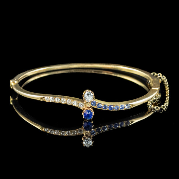 Antique Victorian Sapphire Diamond Toi Et Moi Twist Bangle 18ct Gold