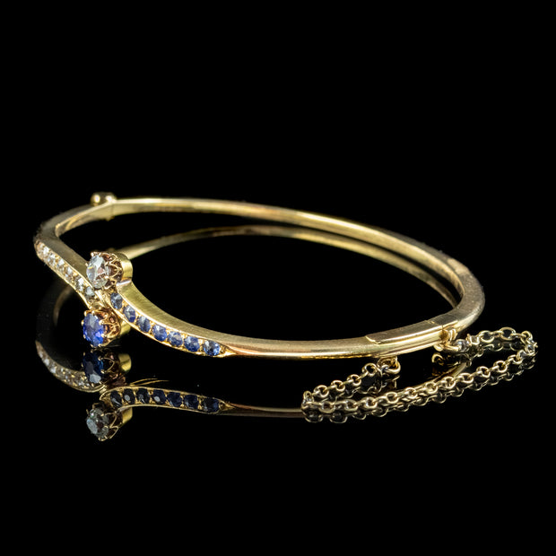 Antique Victorian Sapphire Diamond Toi Et Moi Twist Bangle 18ct Gold