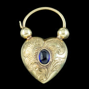 Antique Victorian Sapphire Heart Padlock 9ct Gold 0.70ct Sapphire