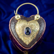 Antique Victorian Sapphire Heart Padlock 9ct Gold 0.70ct Sapphire