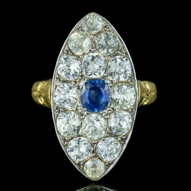 Antique Victorian Sapphire Paste Navette Ring 18ct Gold On Silver