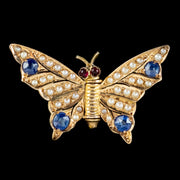 Antique Victorian Sapphire Pearl Butterfly Brooch 18ct Gold Circa 1900