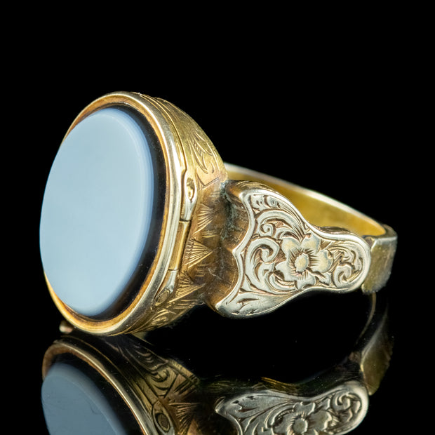Antique Victorian Sardonyx Poison Locket Ring