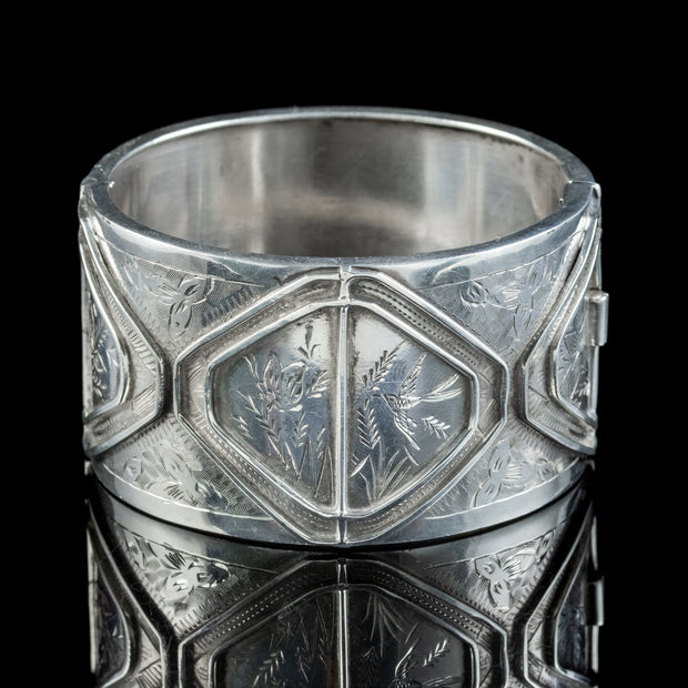 Antique Victorian Silver Cuff Bangle Circa 1880