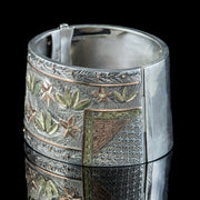 Antique Victorian Silver Floral Cuff Bangle Circa 1880