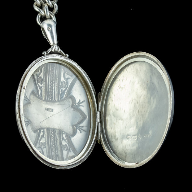 Antique Victorian Silver Floral Locket And Albert Chain Dated 1881