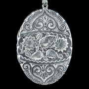 Antique Victorian Silver Floral Locket And Collar Necklace Dated 1884