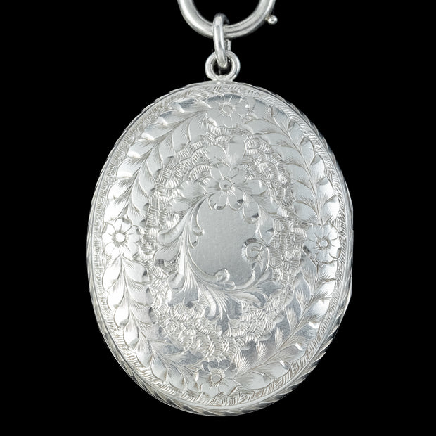Antique Victorian Silver Forget Me Not Locket And Collar