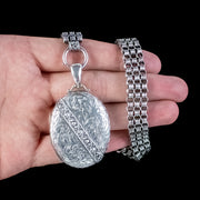 Antique Victorian Silver Locket And Collar Necklace