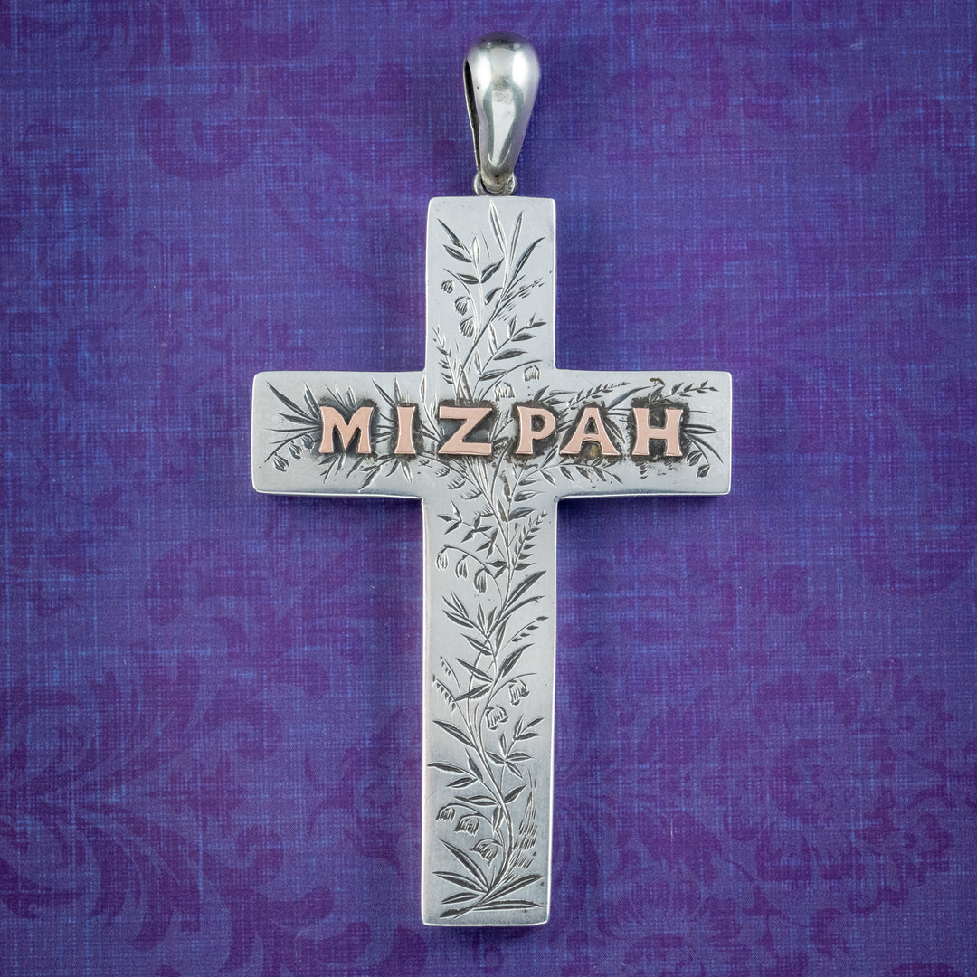 Antique Victorian Silver Mizpah Cross Pendant Dated 1882