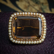 Antique Victorian Smoky Quartz Pearl Brooch 15ct Gold 25ct Quartz