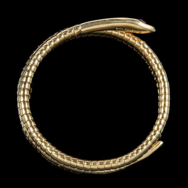 Antique Victorian Snake Bangle 9ct Gold Ruby Eyes