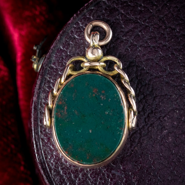 Antique Victorian Spinning Bloodstone Fob Pendant Dated 1862